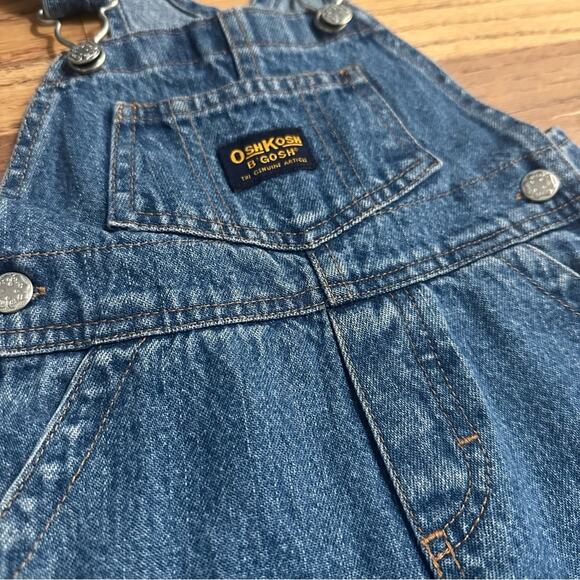 OshKosh B'gosh Infant Blue Denim Kids Overalls, Unisex, Vintage Look, Size 3-6m - Picture 2 of 12